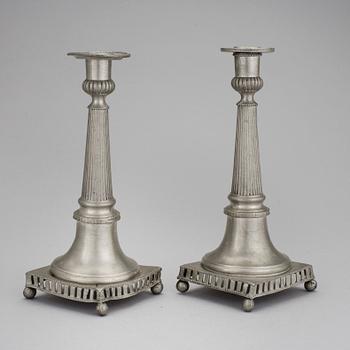 A pair of late gustavian pewter candle sticks Sweden early 19th century.