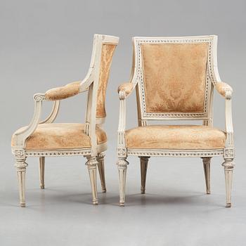 A pair of Gustavian late 18th century armchairs by M. Lundberg (master in Stockholm 1775-1802).