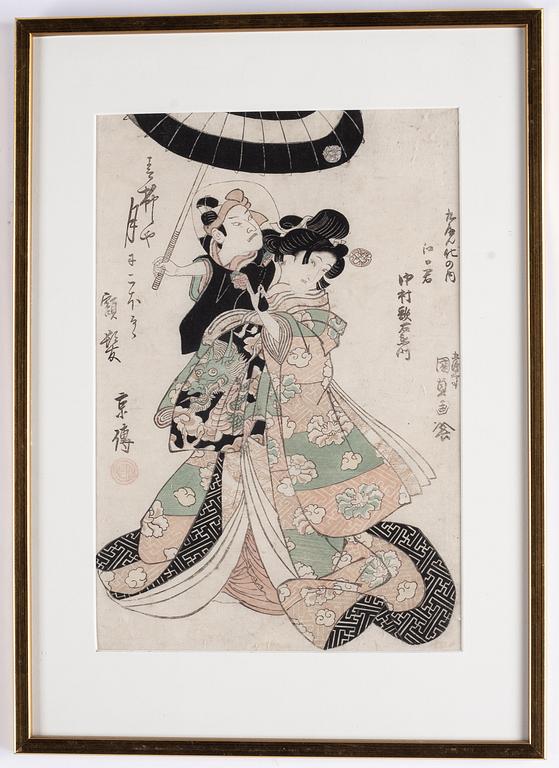 Utagawa Kunisada, two coloured woodblock prints, Japan, 19th century.