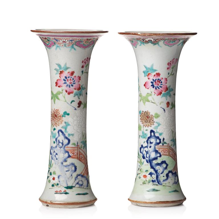 A pair of famille rose vases, Qing dynasty, Qianlong (1736-95).