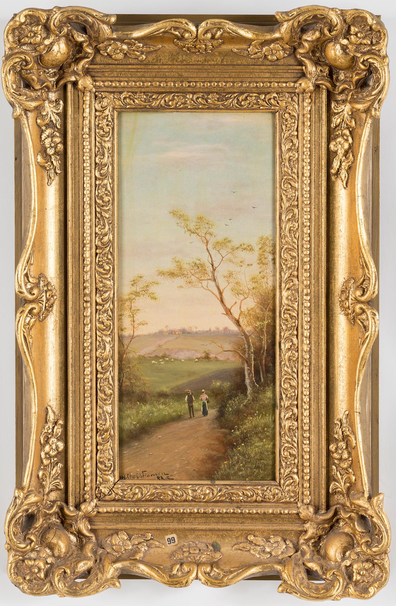 NILS HANS CHRISTIANSEN, olja på pannå, 4 st, signerade NH Christiansen RA. C.