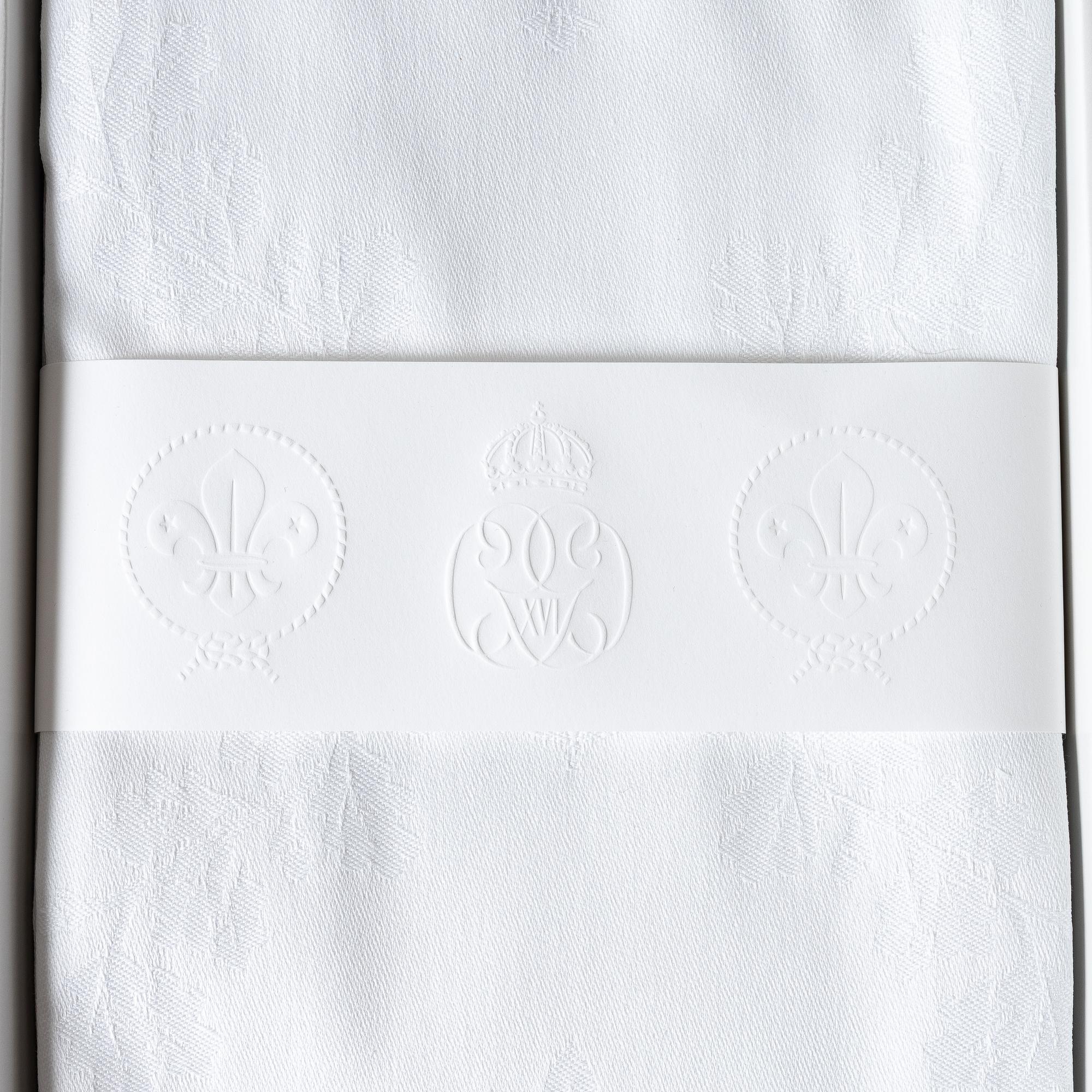 Tablecloths, 4 pcs, and 10 placemats, linen damask, "The Royal Anniversary and World Scout Centennial Present", Georg Jensen.