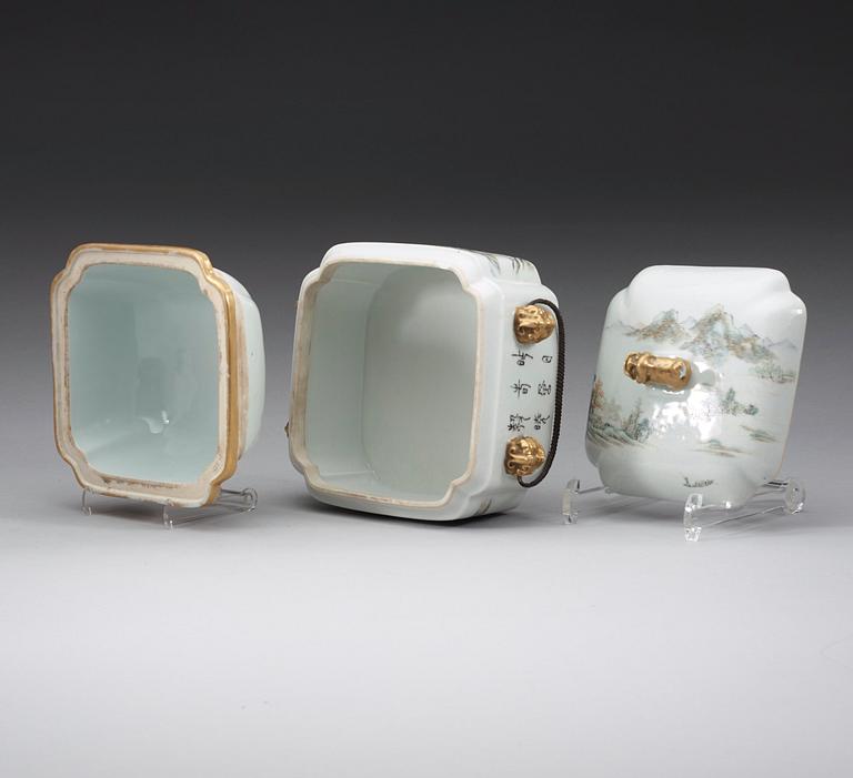 MATBEHÅLLARE med LOCK och yttre VÄRMARE, porslin. Qingdynastin, Guangxu sex karaktärers märke och period (1875-1908).