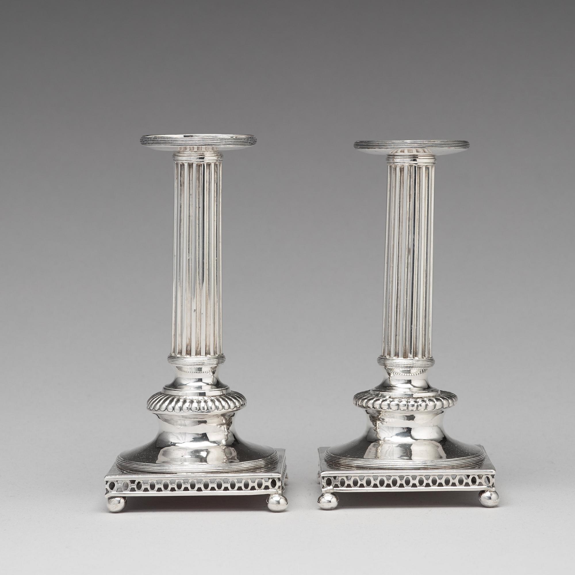 Anders Castman dy, ljusstakar, ett par, silver, Eksjö 1798. Gustavianska.