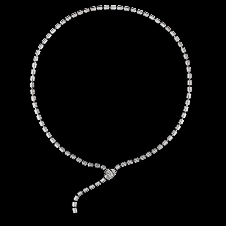 A Piaget white gold and brilliant cut diamond necklace, tot. app. 0.20 ct.