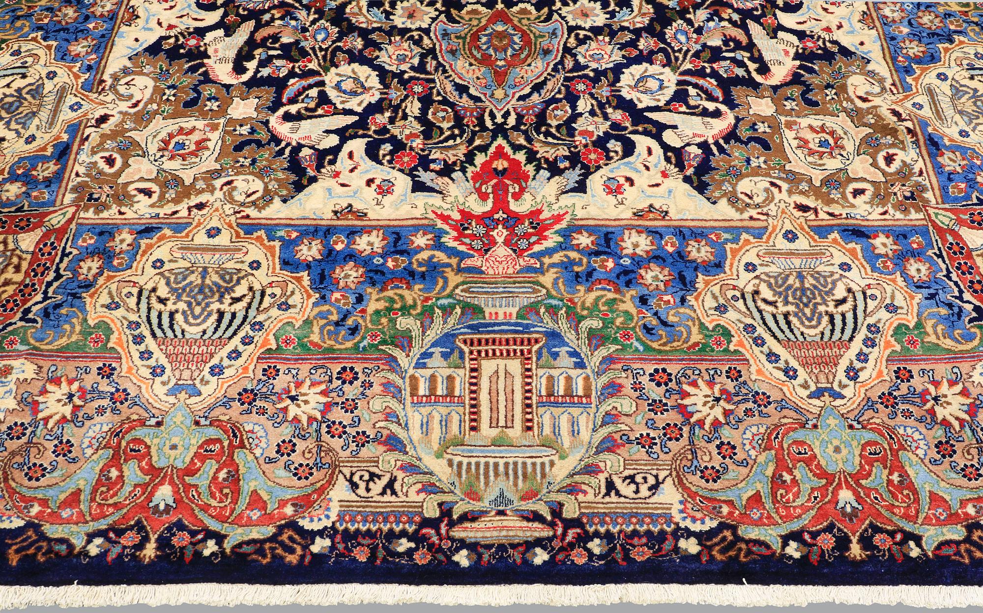 A carpet, Figural Kashmar, ca 407 x 305 cm.