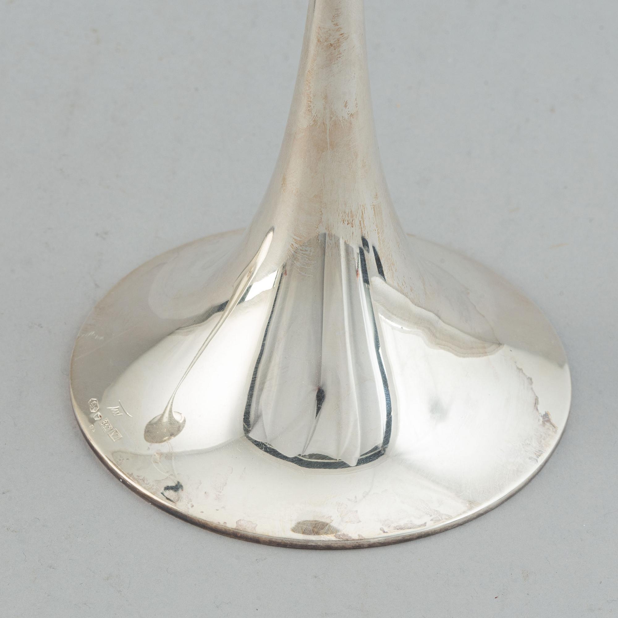Tapio Wirkkala, ljusstakar, ett par, silver, "Trumpetti", Kultakeskus, Tavastehus, 1979.