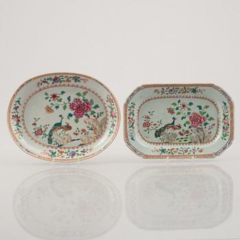 Two famille rose 'double peacock' dishes, Qing dynasty, Qianlong (1736-95).