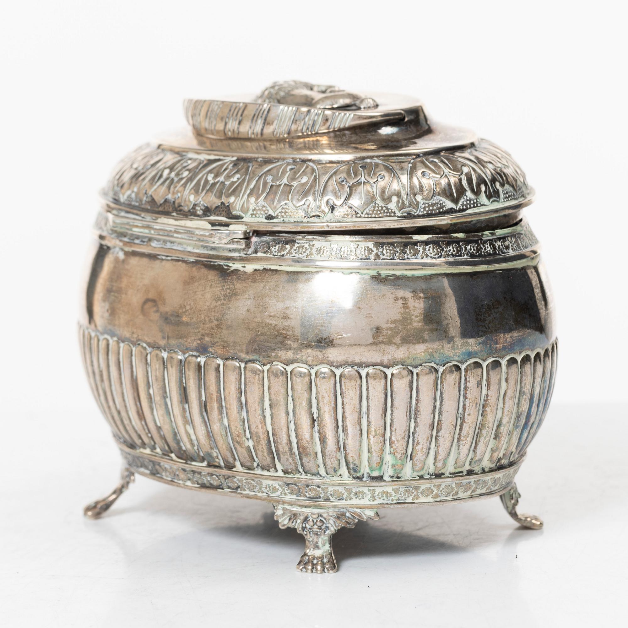 A Swedish silver Empire sugar box, mark of Jacob Gustaf Bursell, Jönköping 1834.