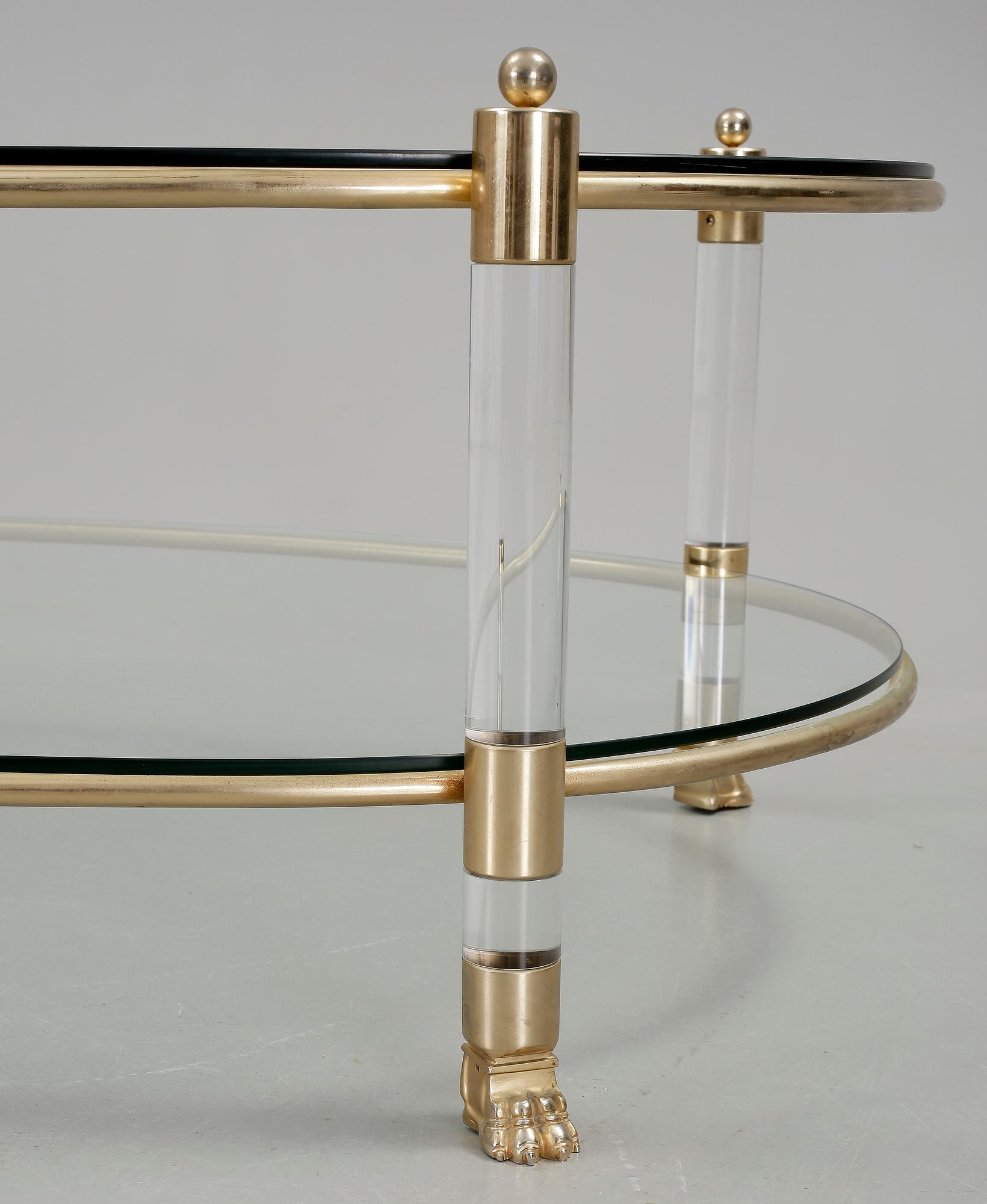 SOFFBORD, glas och mässing, omkring 1900-talets sista kvartal.