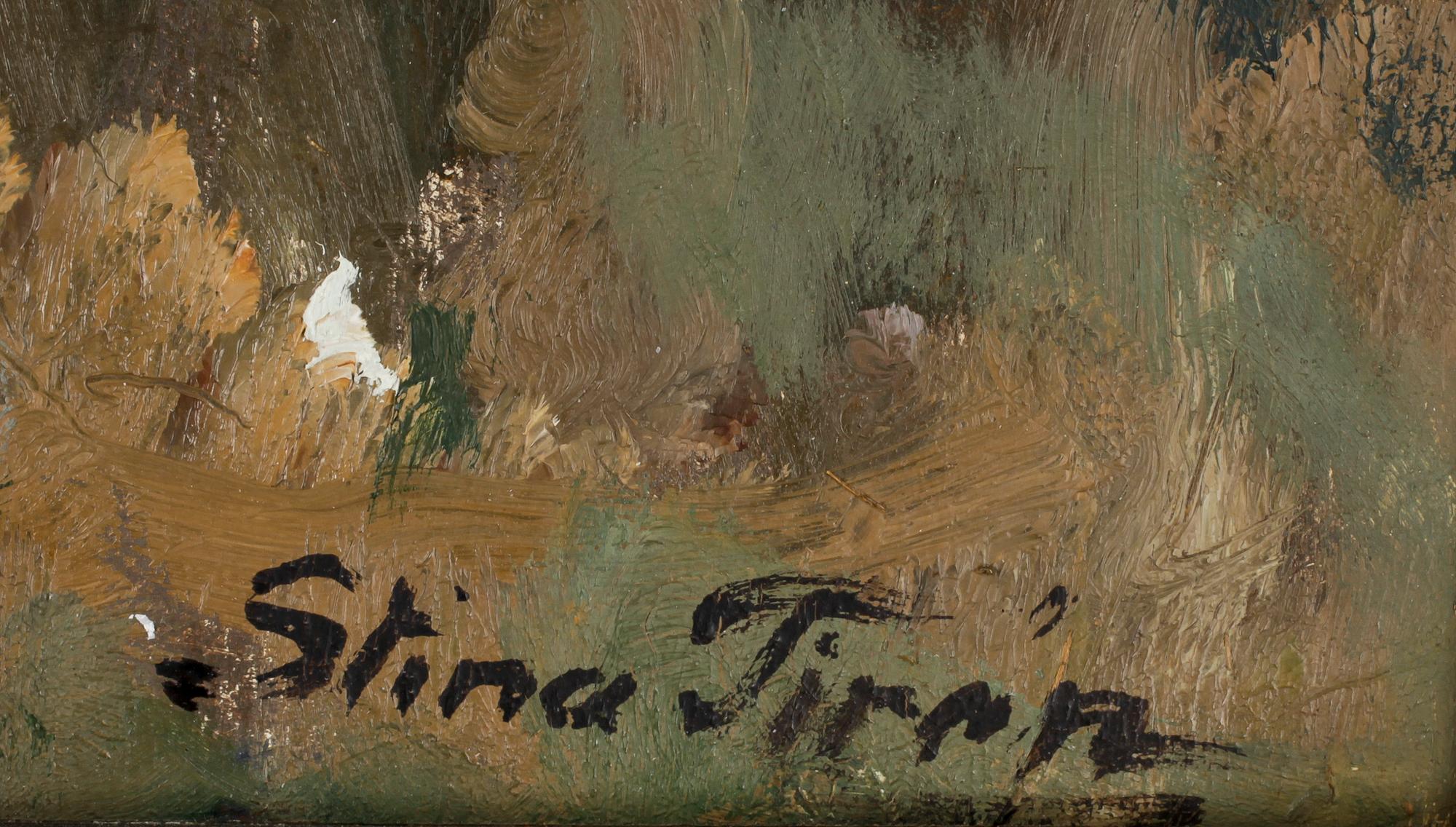 STINA TIRÉN, olja på pannå, sign.