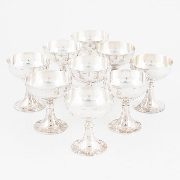 Oscar L. Olausson, nine silver cups, Stockholm, 1947-50.