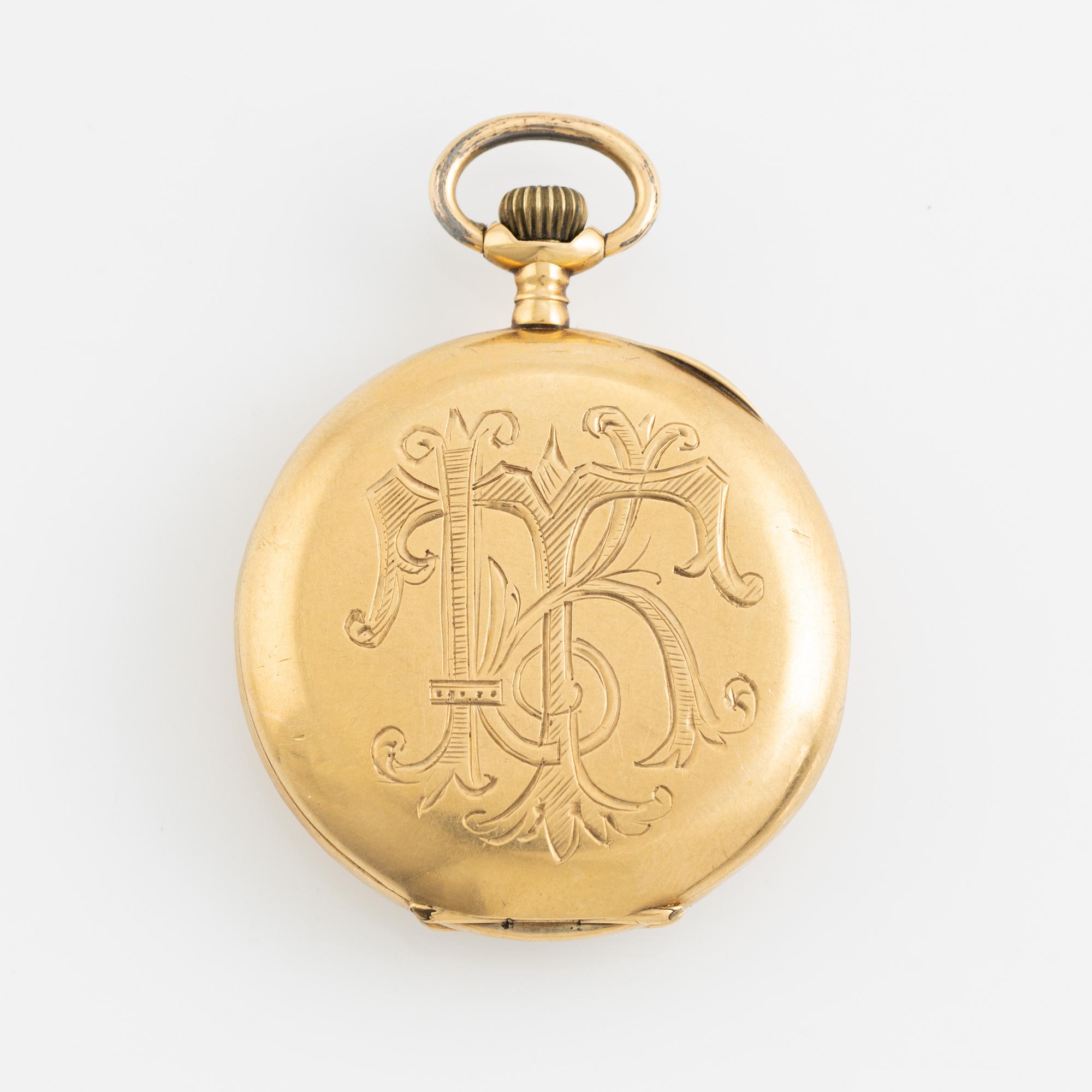 Pocket watch, 18K gold, 33,5 mm.