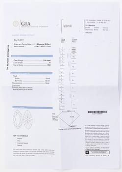 Ring, platina med markisslipad diamant ca 1.84 ct.