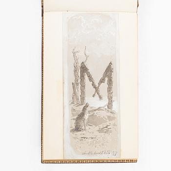 Album with among other things 16 pieces of watercolours and drawings by Swedish artists.