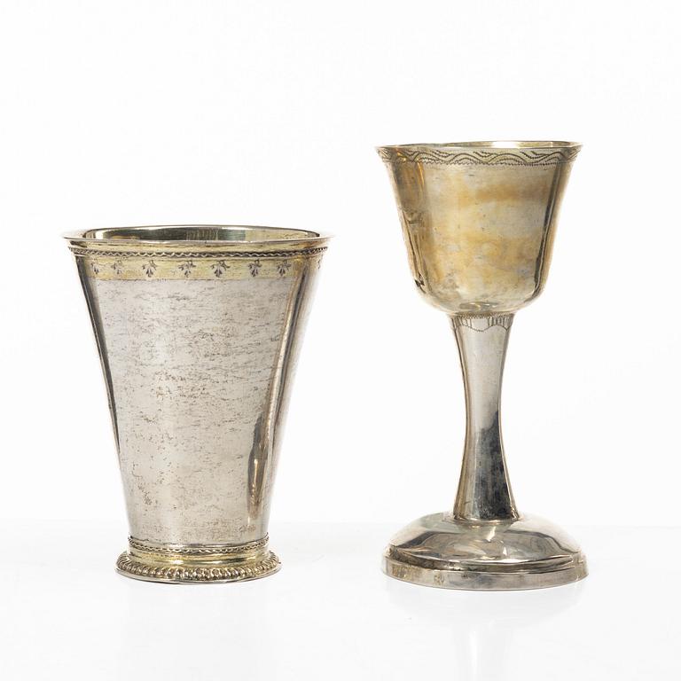 A Swedish silver beaker and cup, 18th century.