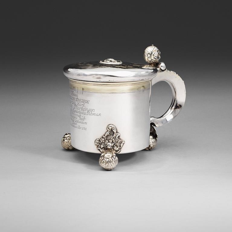 A Swedish late 17th century parcel-gilt tankard, marks of Didrik Hansson Hysing, Stockholm 1699.