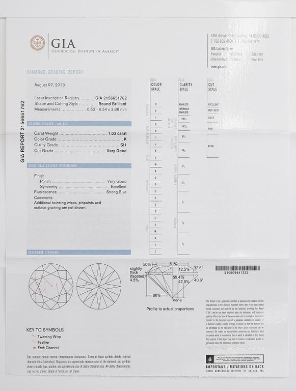 RING, 18 k vitguld, briljantslipade diamanter tot ca 1.45 ct. Vikt ca 4,9 g. Certifikat GIA.