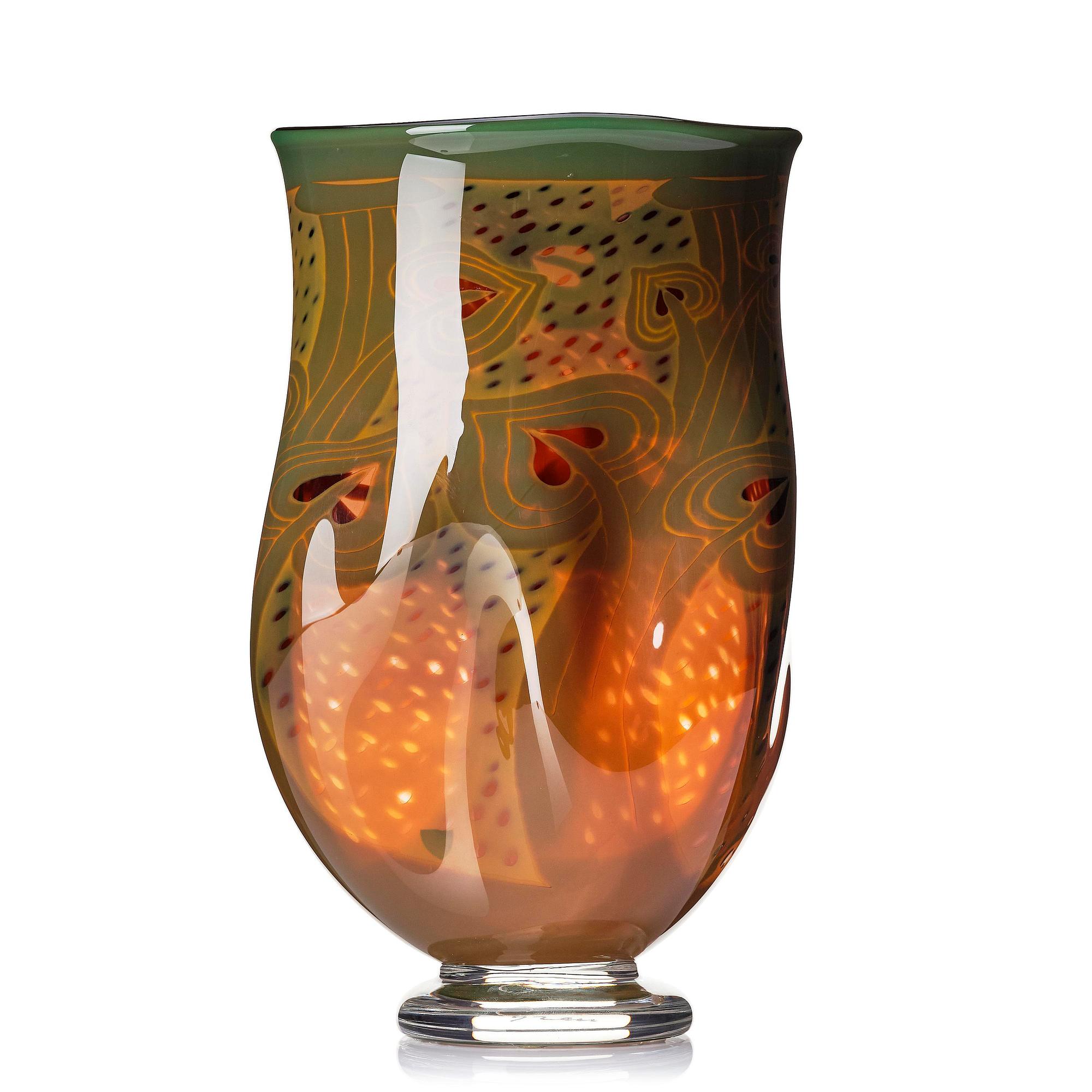 Gunnar Cyrén, a graal glass vase, Orrefors, Sweden, 1989.