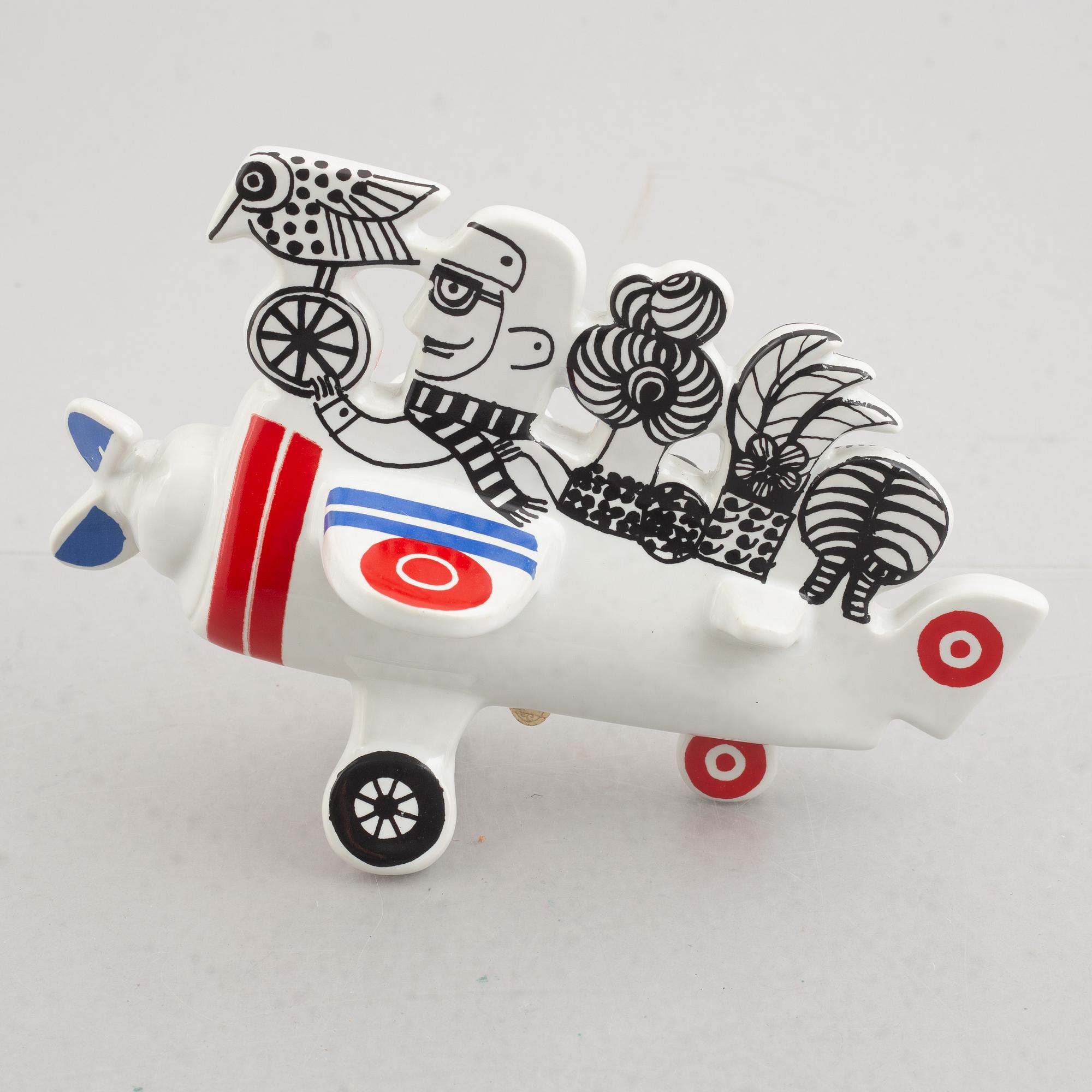 Lisa Larson, a stoneware figurine, airplane from the series "traffic", Gustavsberg, Sweden, 1971-73.