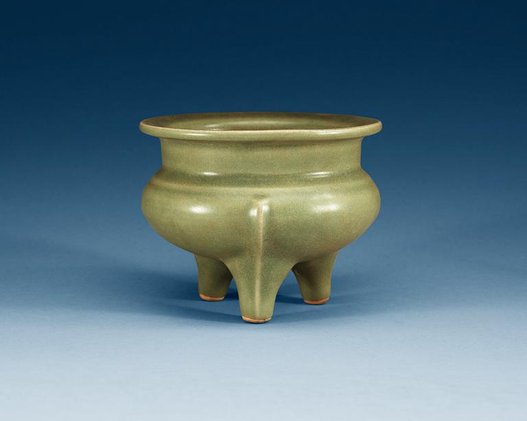 A celadon glazed tripod censer, Ming dynasty.