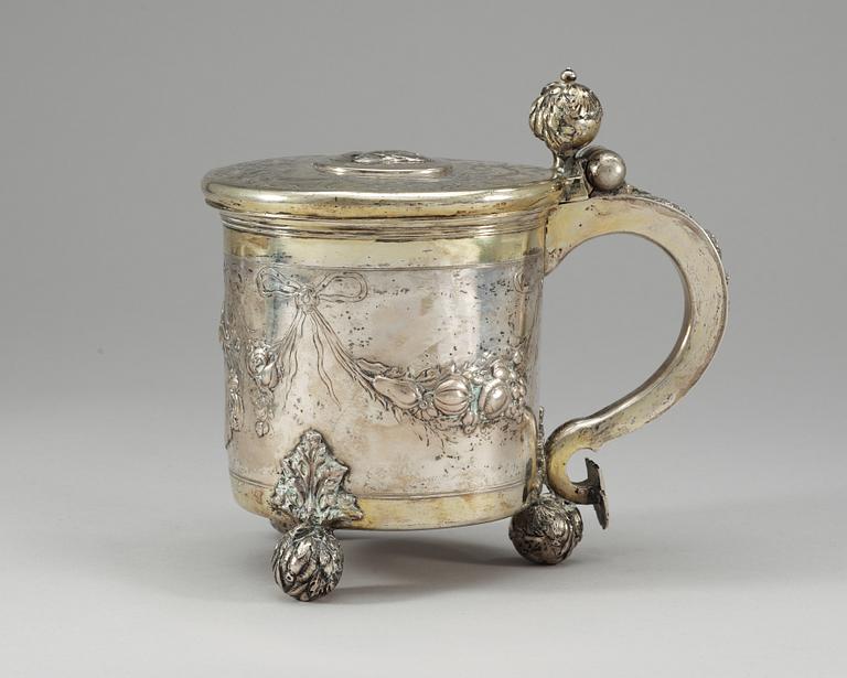 A Russian silver tankard, unidentified makers mark, Moscow 1737. Dutch marks of import.