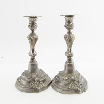 Candelabras 2 pairs Rococo-style pewter 20th century.