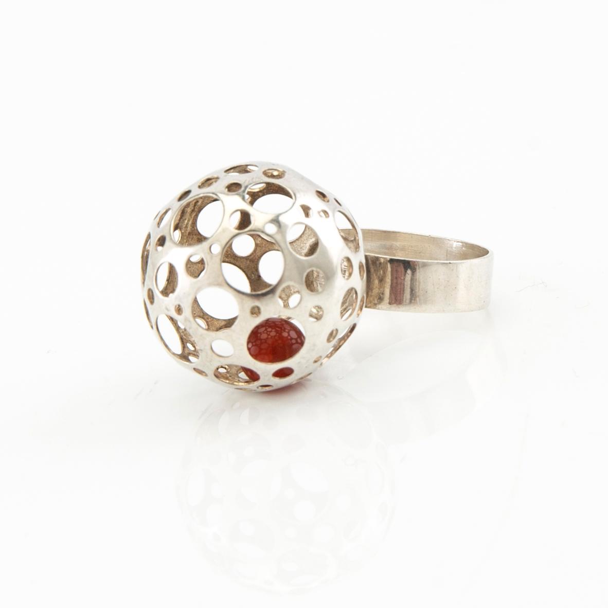 Liisa Vitali, ring and pendant "Leppäkerttu" silver, Westerback Helsinki 1974.