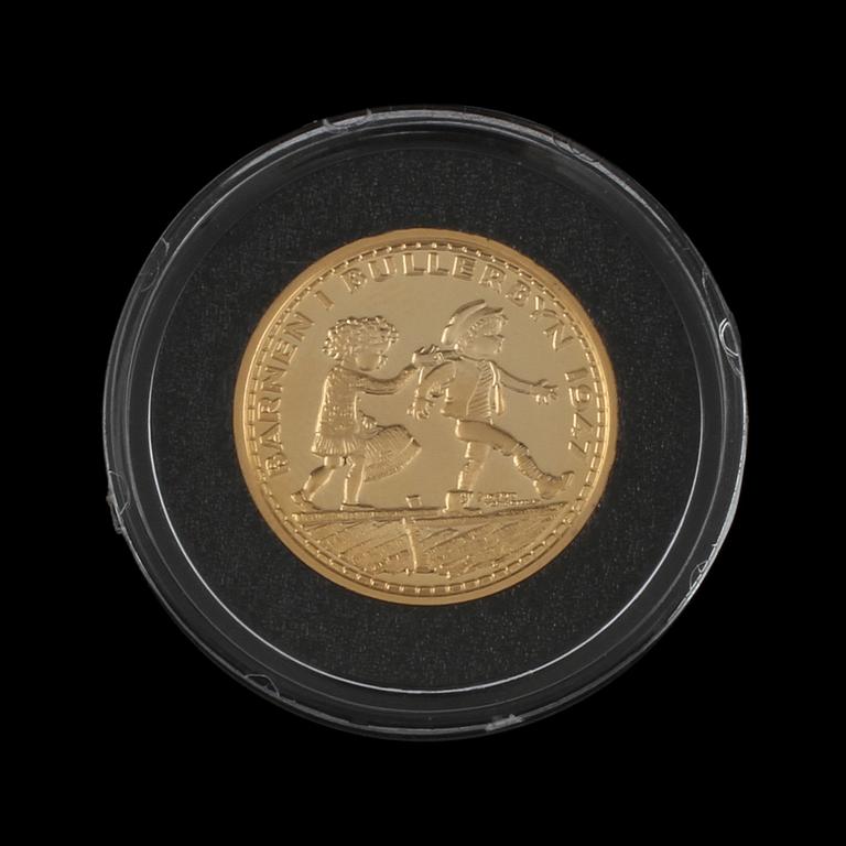 MYNT, 24 k guld, "Barnen i bullerbyn 1947". Vikt ca 9 g.