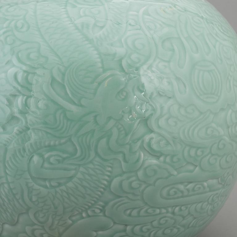 A large Chinese celadon glazed vase, second half of the 20th century.