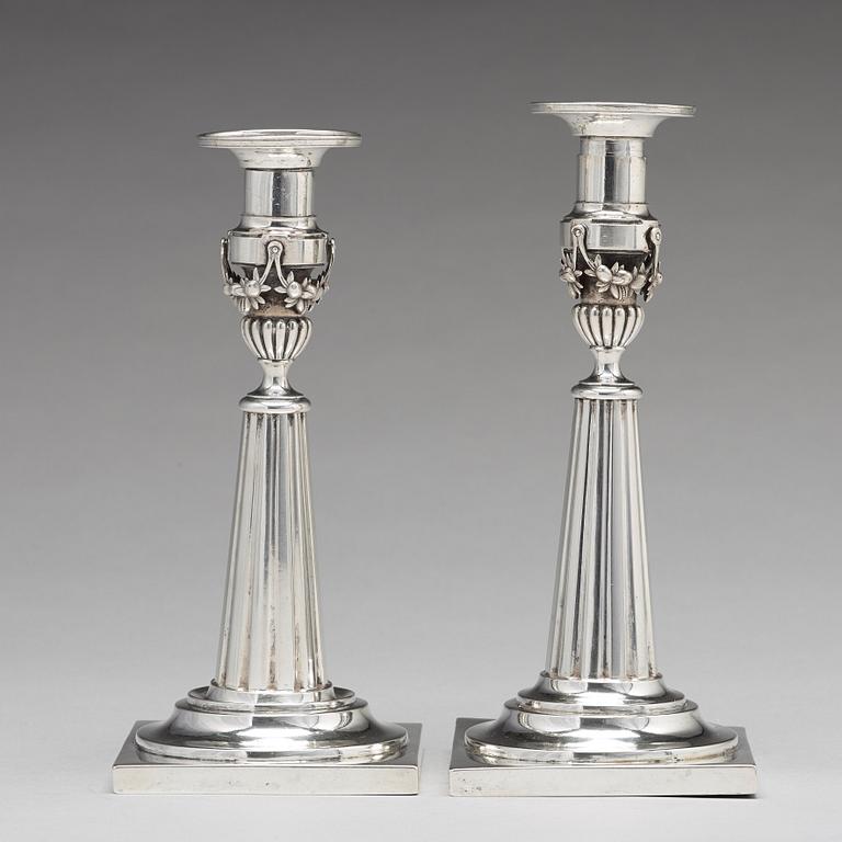 A pair of German early 19th century silver candlesticks, mark of Johann Rudolf Haller, Augsburg 1801.