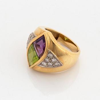 Octavio Sarda, Ring and earings, with brilliant-cut duamonds amethyst and peridot.