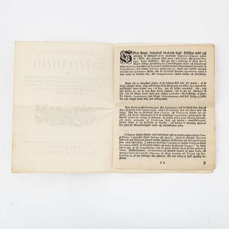The first Swedish Pharmacopoeia, 1686.