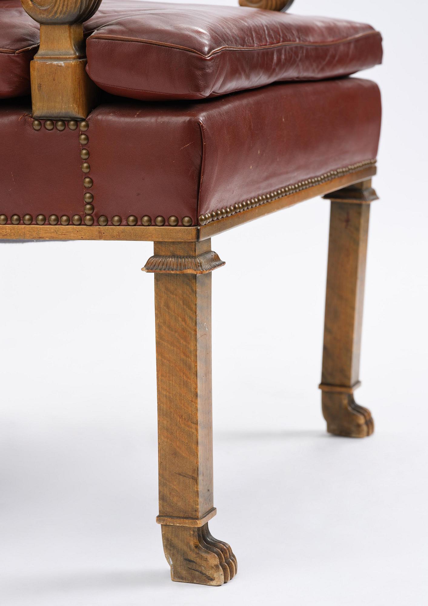 Axel Einar Hjorth, a "Caesar" stained birch and leather armchair, Nordiska Kompaniet, Sweden, 1929.