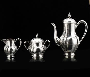 KAFFESERVIS, 3 delar, silver, Anders Gustaf Dufva, Stockholm 1921. Totalvikt ca 810 gram.