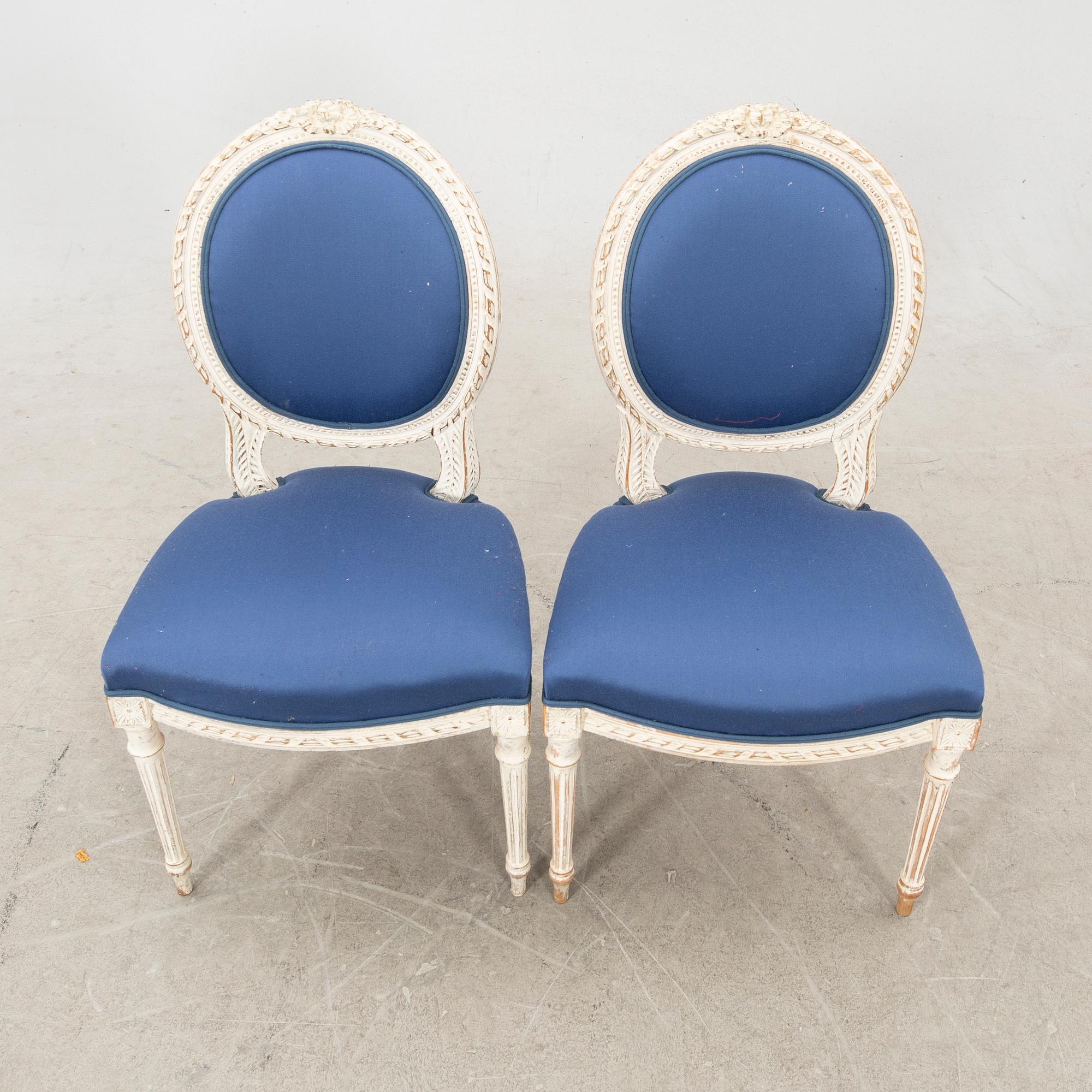 A pair of painted Louis XZVI style chairs first half of the 20th century.