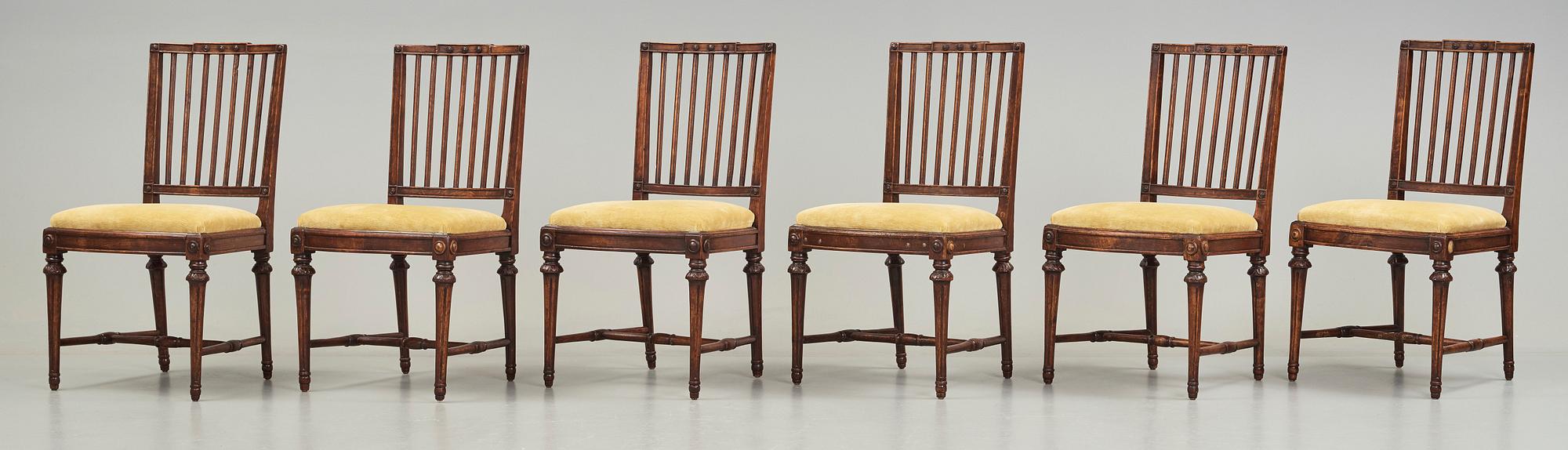 Six Gustavian chairs by Johan Erik Höglander (master in Stockholm 1777).