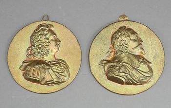 PORTRÄTTMEDALJONGER, 6 st. Gjutjärn, 1800-tal. Föreställande svenska kungar och drottningar.