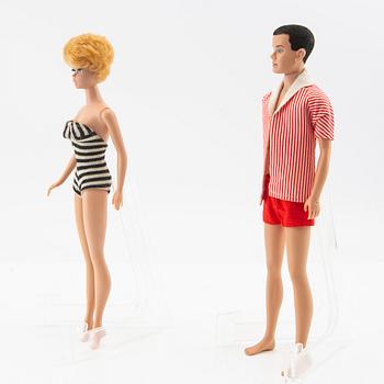 Barbie and Ken, dolls 2 pcs. and clothes, vintage, "Barbie Bubblecut" Mattel 1961/62. "Ken" Mattel 1961/62.