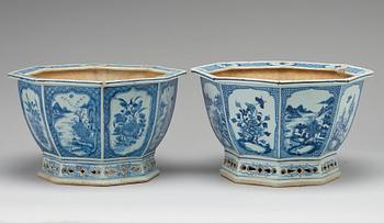 Two blue and white flower pots, Qing dynasty, Qianlong (1736-95).