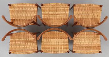 Hans J. Wegner, "Cowhorn Chair", sex stycken, Johannes Hansen, JH 505, Danmark 1950-60-tal.