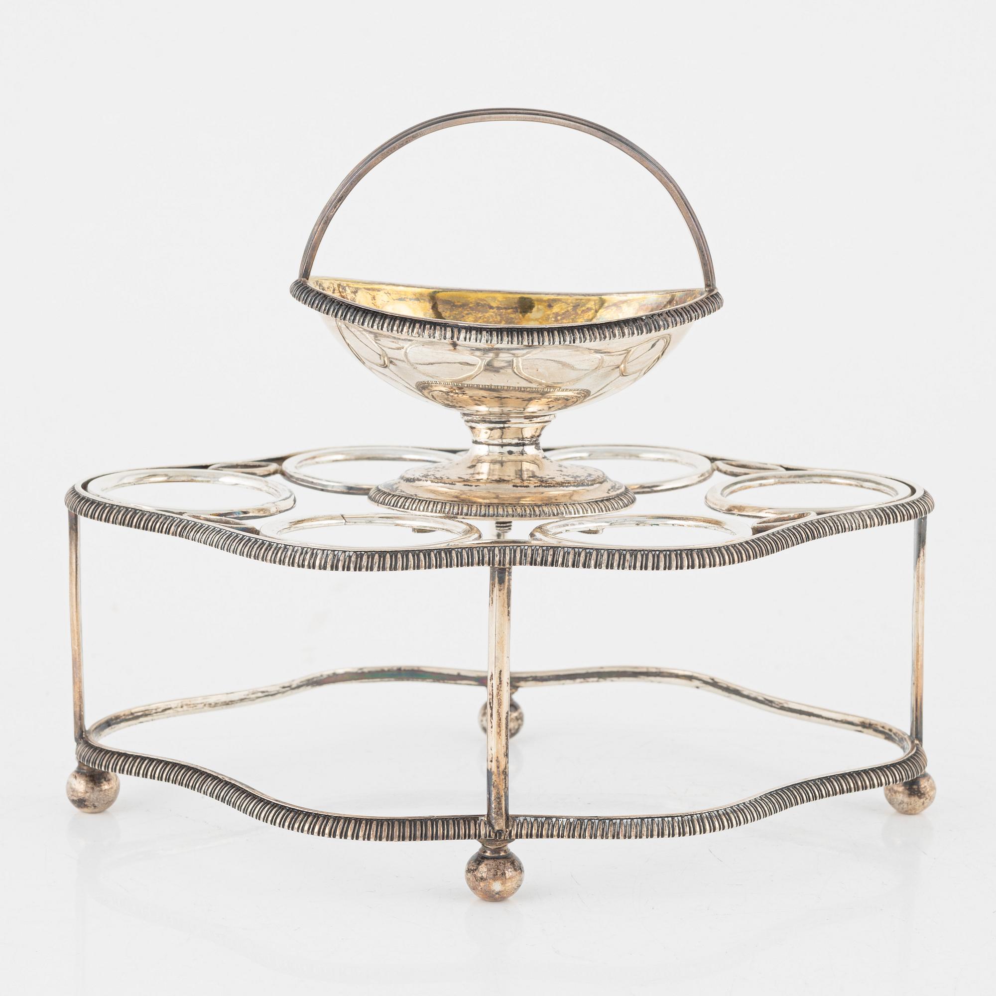 Äggställ, silver, bl.a. Walker Knowles & Co, Sheffield, England, 1800-tal.