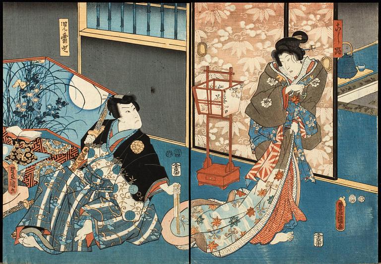 JAPANSKA TRÄSNITT 4 st diptyker.