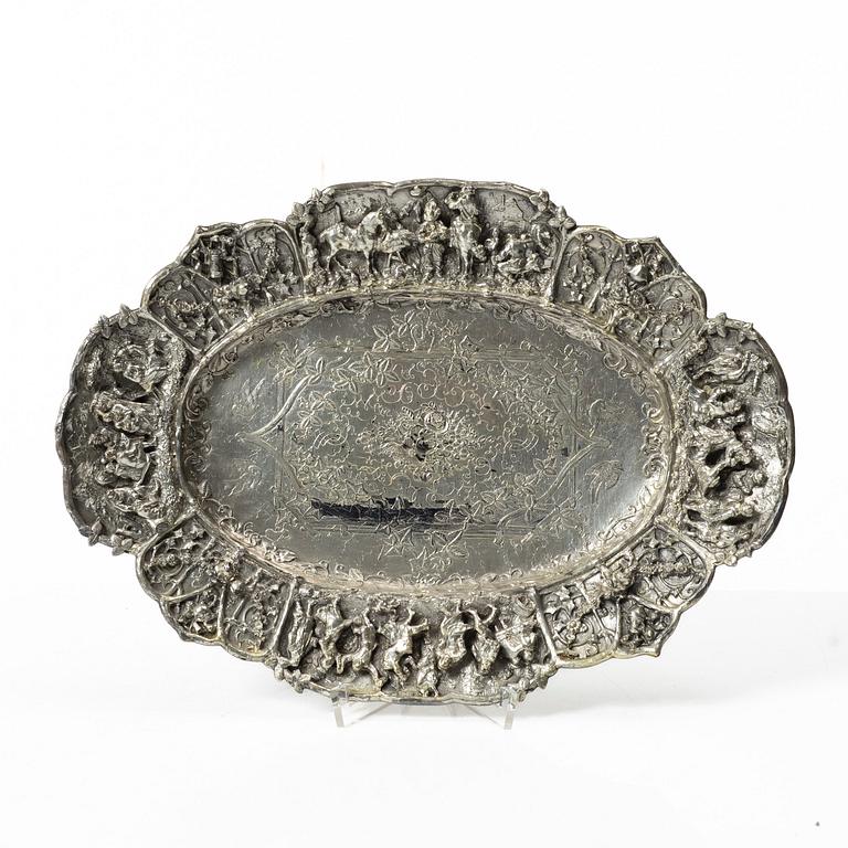 A German silver jug and tray, Gebrüder Friedländer, circa 1900.