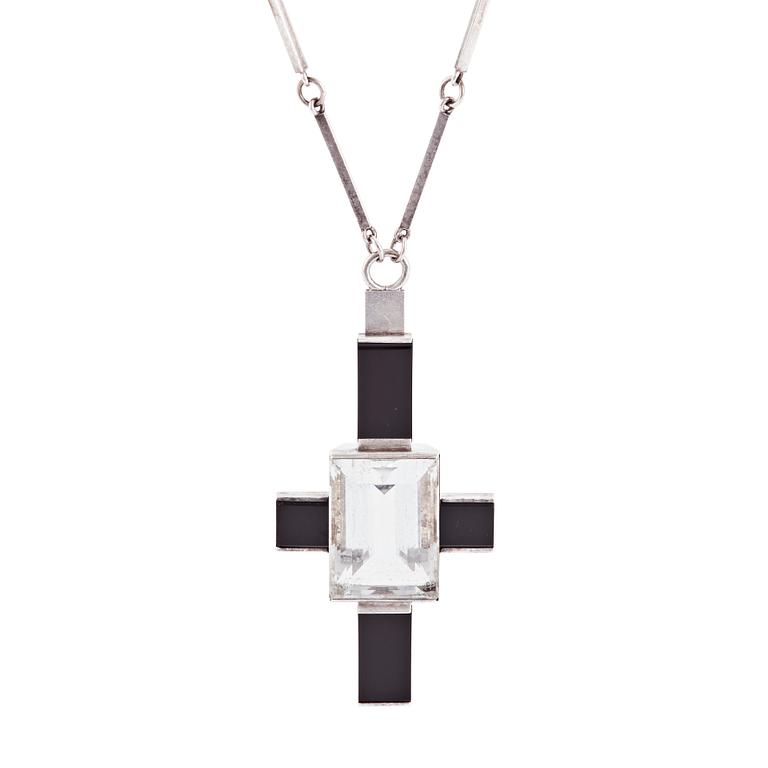 Wiwen Nilsson, a sterlingsilver necklace set with faceted rock crystal and onyx, Lund 1938.