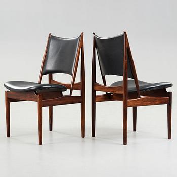 Finn Juhl, A set of six Finn Juhl 'Egyptian Chairs' in rosewood and black original upholstery, by Niels Vodder, Denmark 1950-60's.