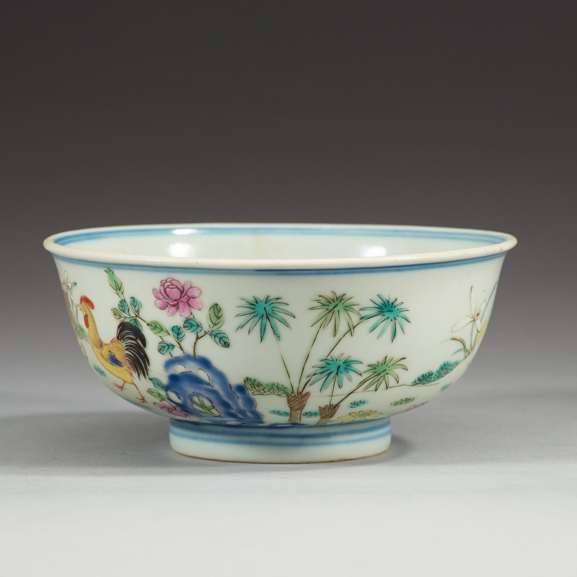 A 'famille rose' Chicken bowl, Qing dynasty (1644-1912), with Qianlong seal mark.