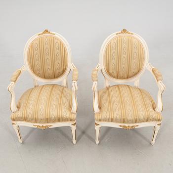 Armchairs, a pair in Gustavian style by Johan Ekman, second half of the 20th century.