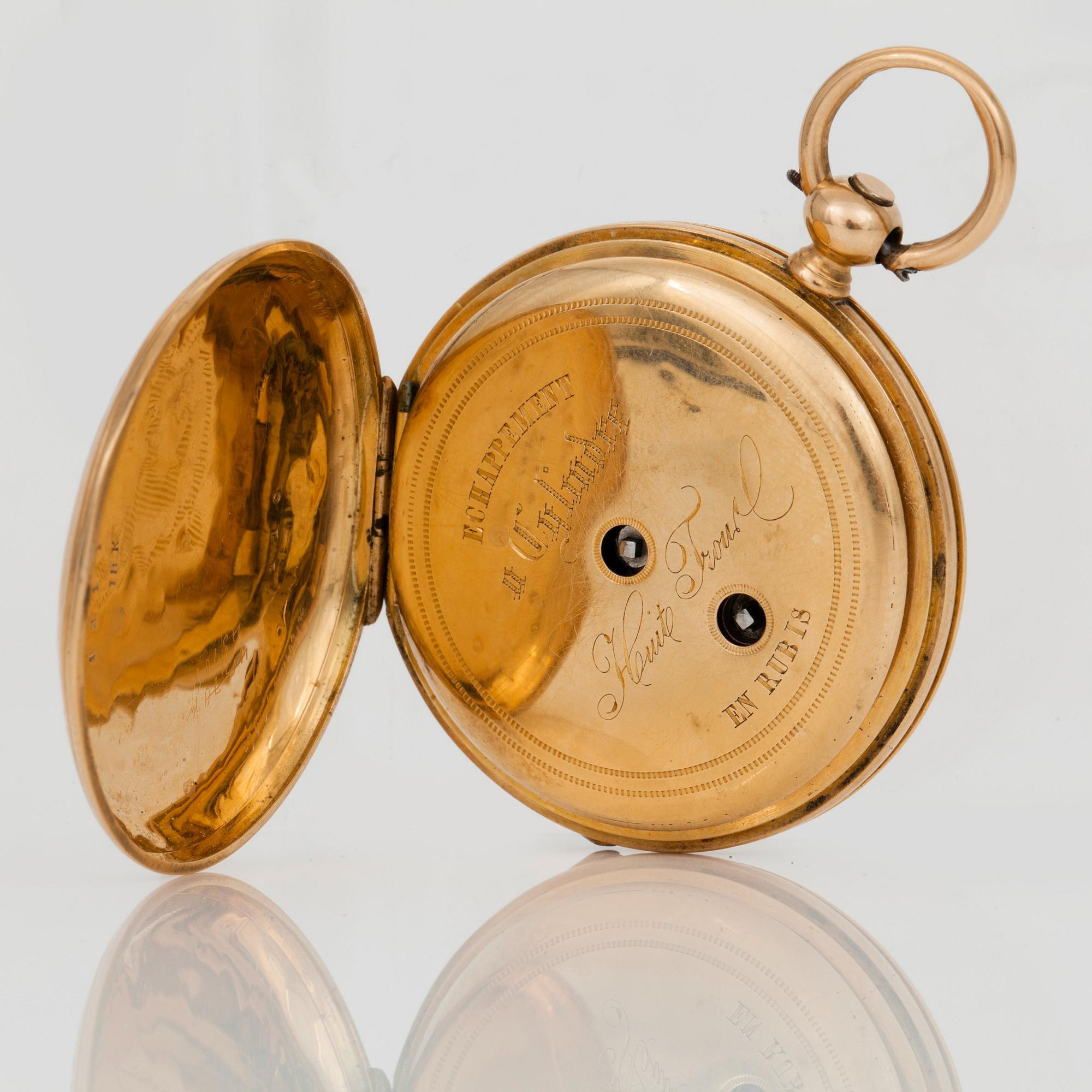 FICKUR, guld 18K, savonett dam, Echappement verk, omkring sekelskiftet 1900-tal.