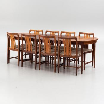 A dining table and eight chairs, A.B. Linde Nilsson, Lammhult, 1960's.